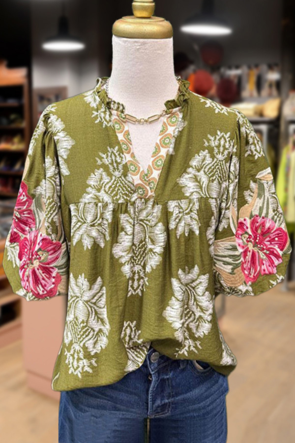 Embroidered Puff Sleeve Floral Top