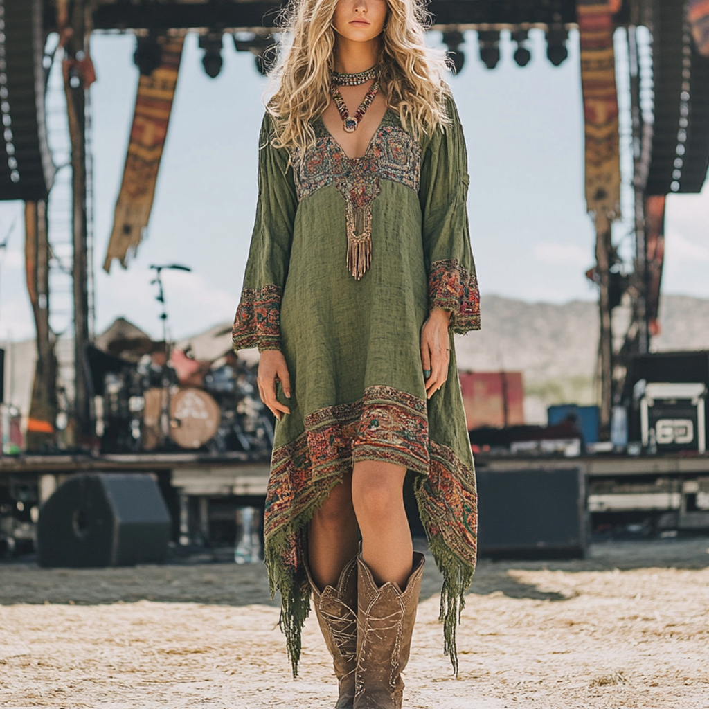 Music Festival Rock Party Carnival Vintage Wasteland Style Ethnic Flor