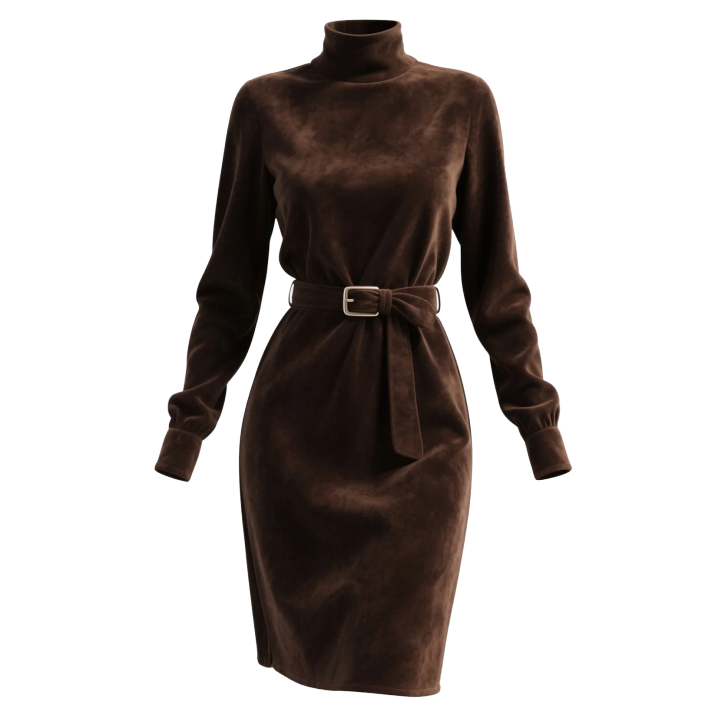 Outdoor Retro Western Style Women's Suede Long Sleeve Mid-Neck Dress