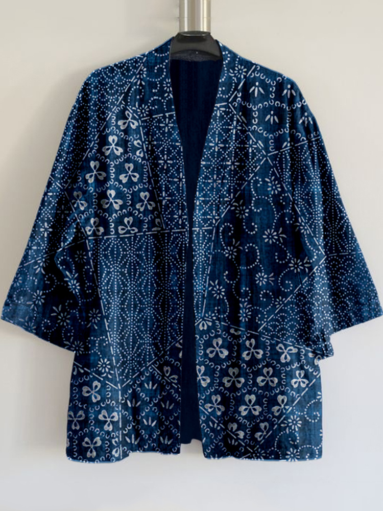 Japanese Traditional Sashiko Art Linen Kimono Cardigan