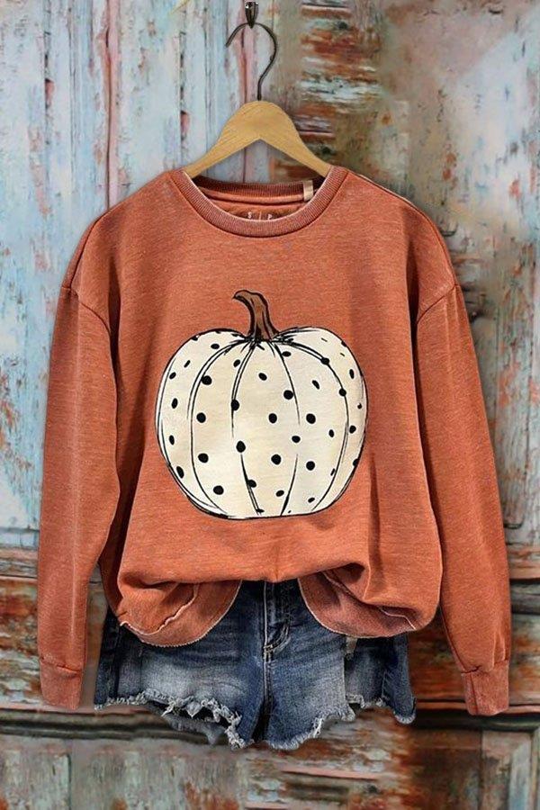 Halloween Pumpkin Print Long Sleeve Cotton Sweatshirt