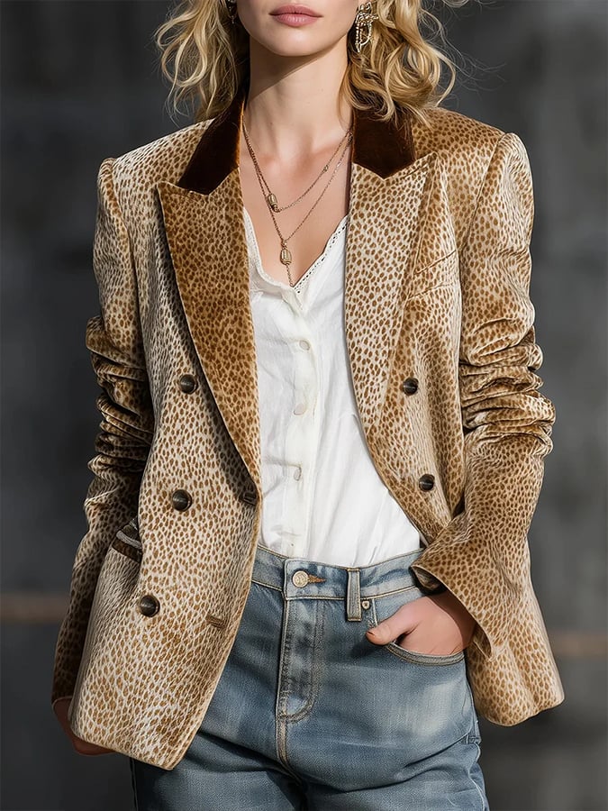 Women's Elegant Western Leopard Print Blazer