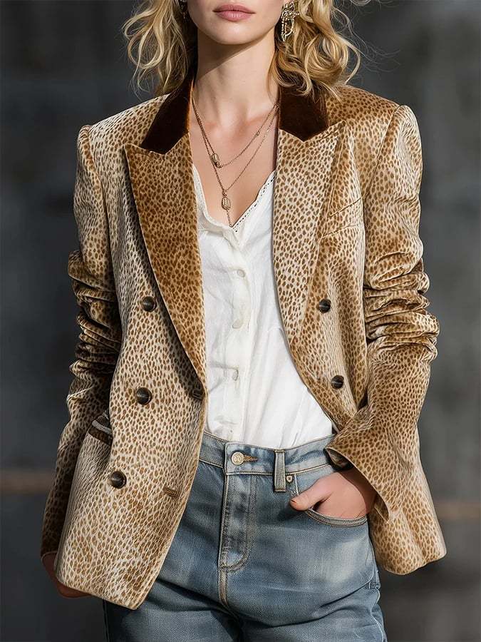 Women's Elegant Western Leopard Print Blazer