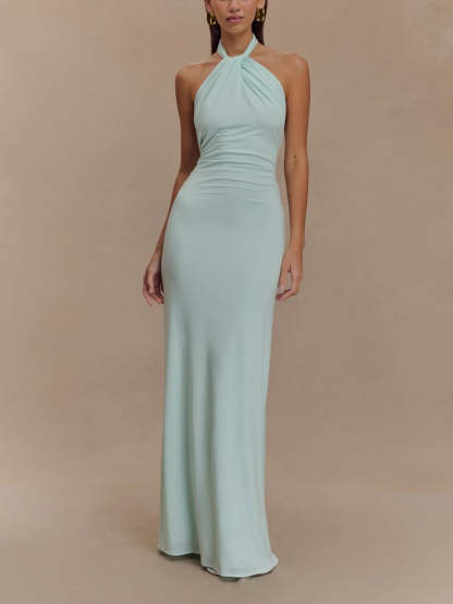 Slinky Halter Maxi Dress - Lagoon