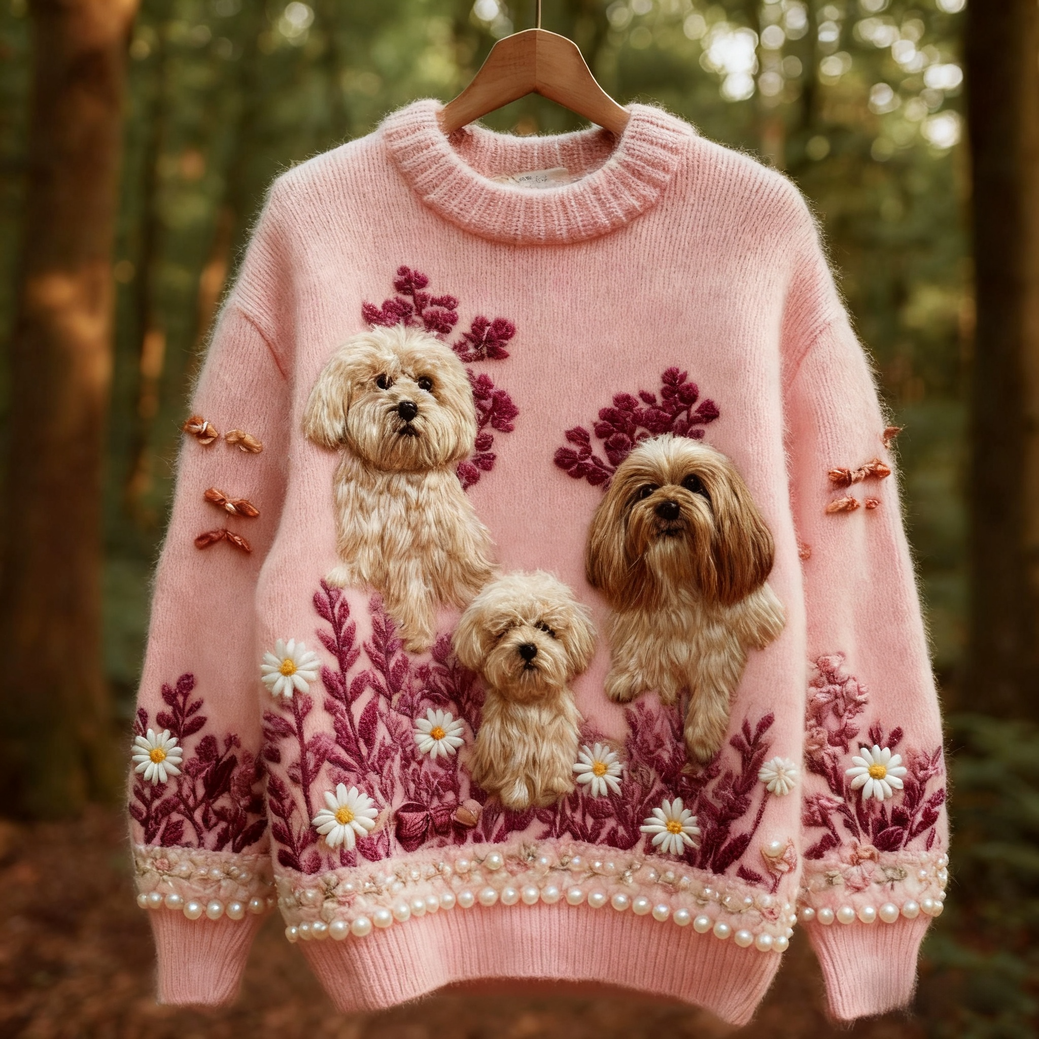 vintage women's three-dimensional pet pattern sweater