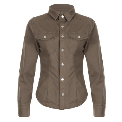 Retro Washed Contrast Stitching Blouse