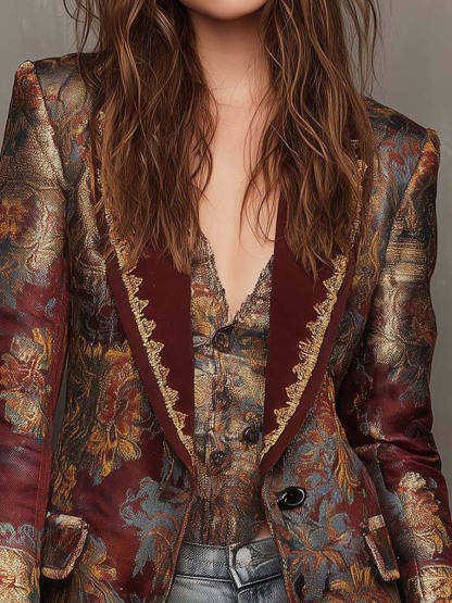 Vintage Jacquard Floral Blazer