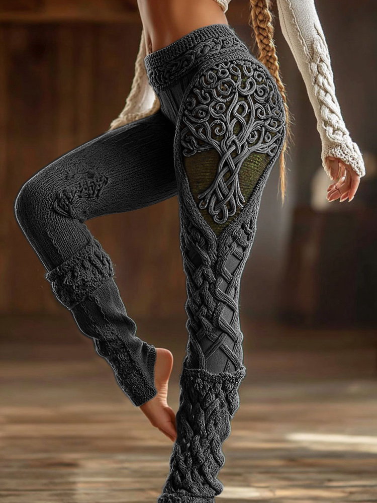 Vintage Viking Tree Of Life Celtic Knot Art Knit Cozy Leggings