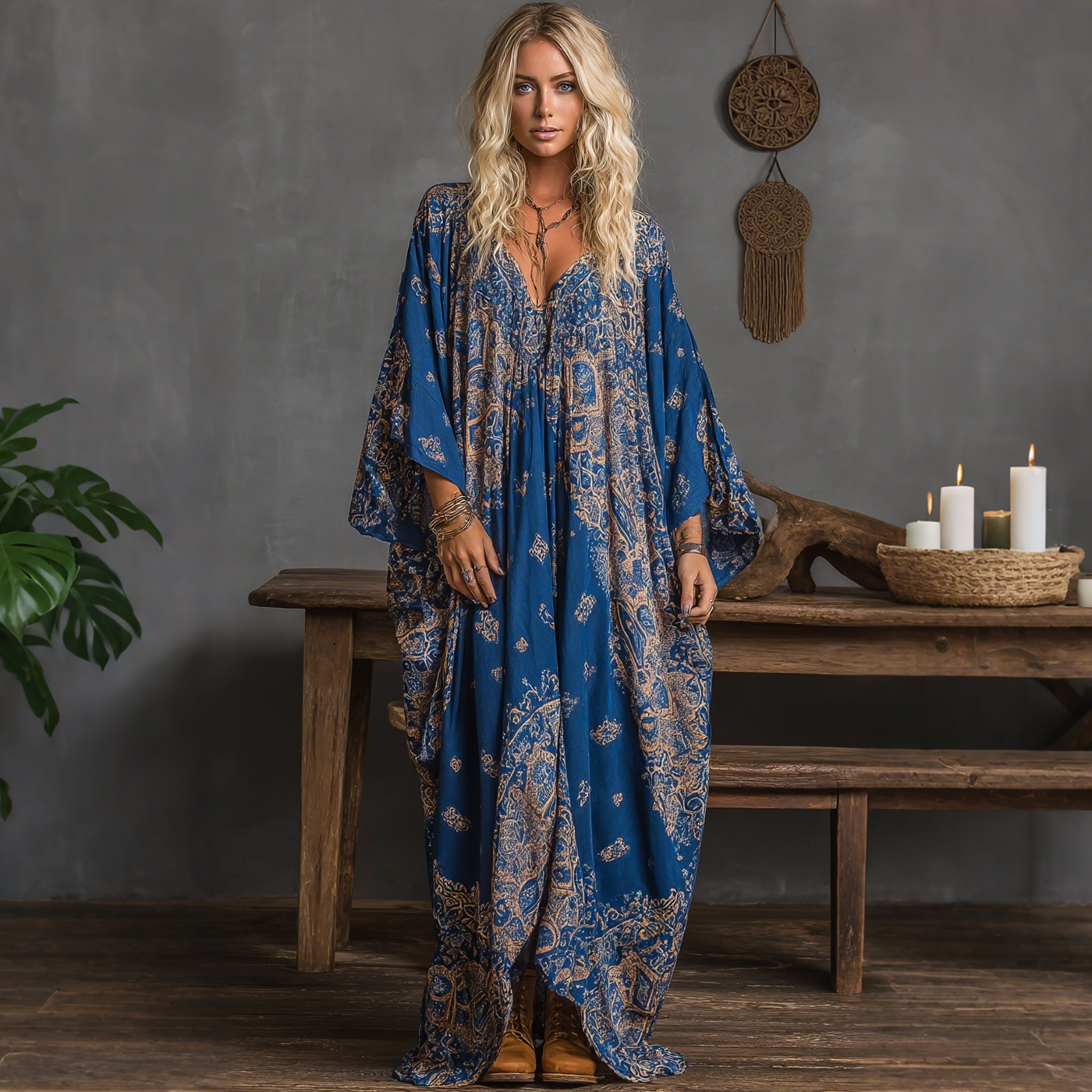 Elegant Paisley Print Long Sleeve Maxi Dress