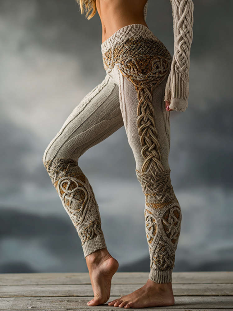 Women's Vintage Viking Celtic Knot Pattern Cozy Casual Leggings