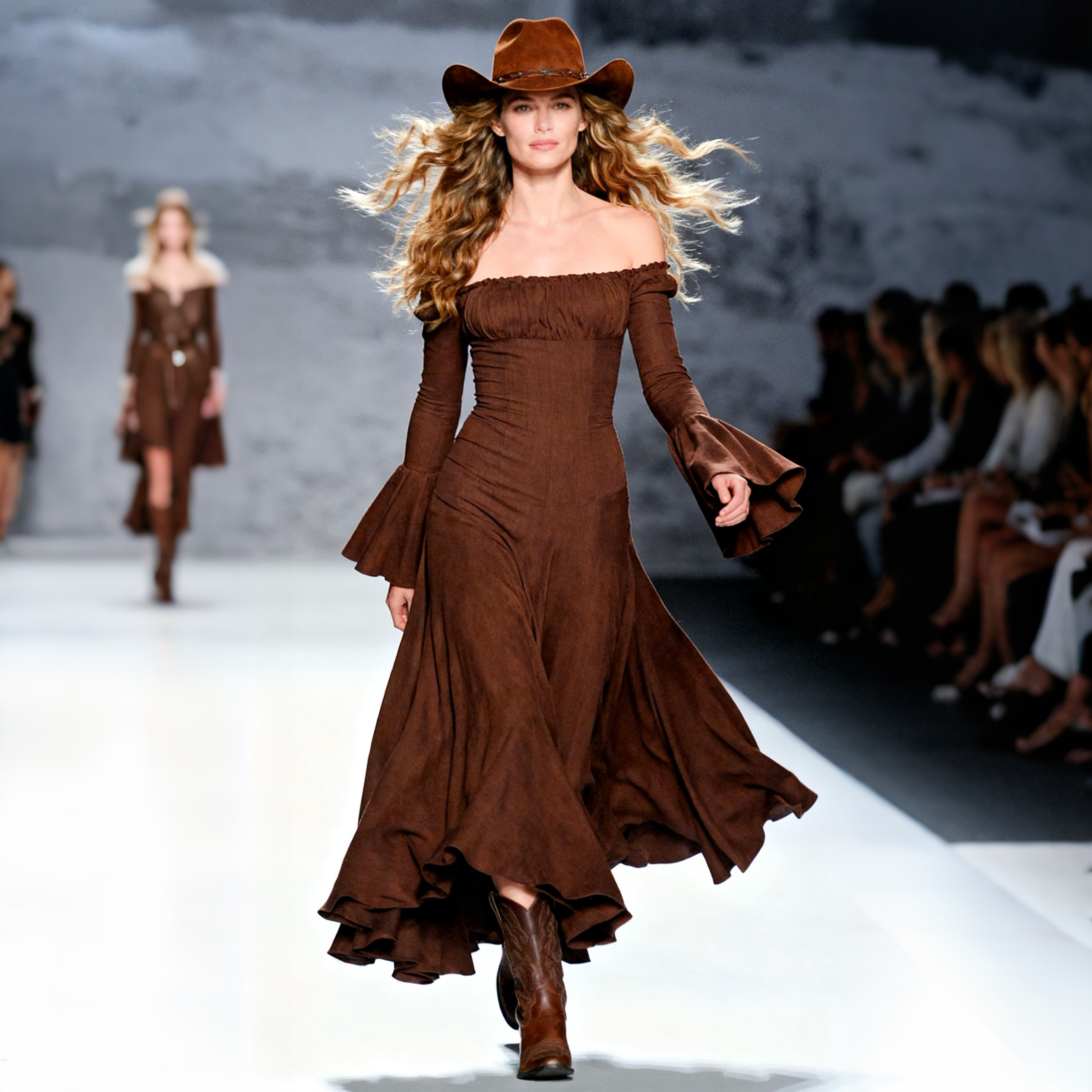 Women's Retro One-Shoulder Trumpet Sleeve Long Dress