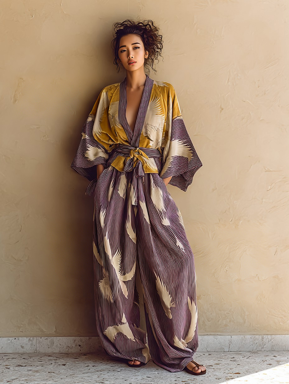 Women's Elegant And Elegant Loose  Kimono Top Loose Pants Set