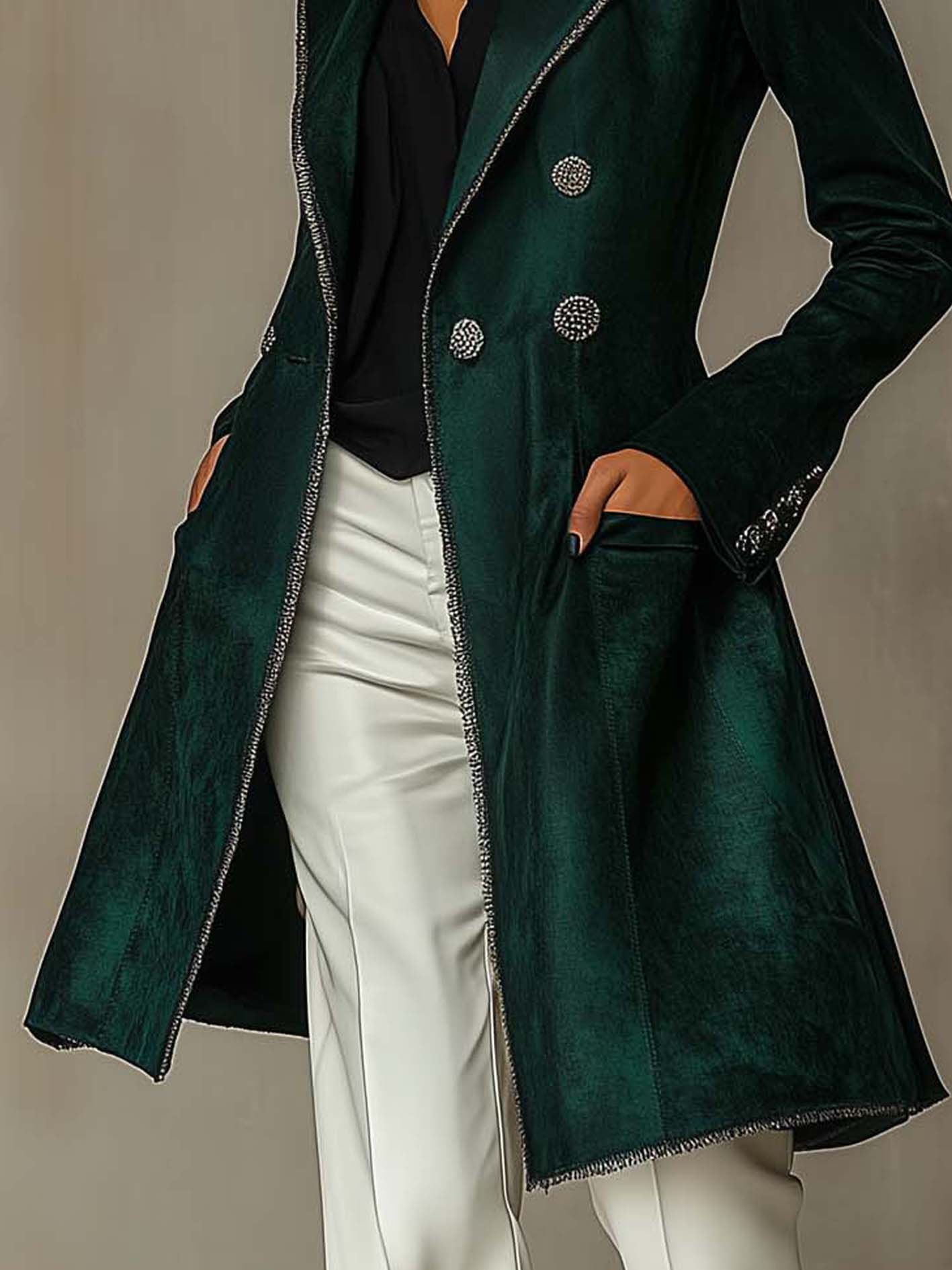 Emerald Vintage Suede Coat With Silver Trim