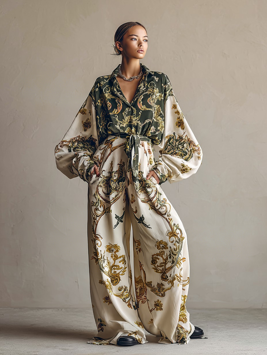 Women Elegant Vintage Baroque Print Pants