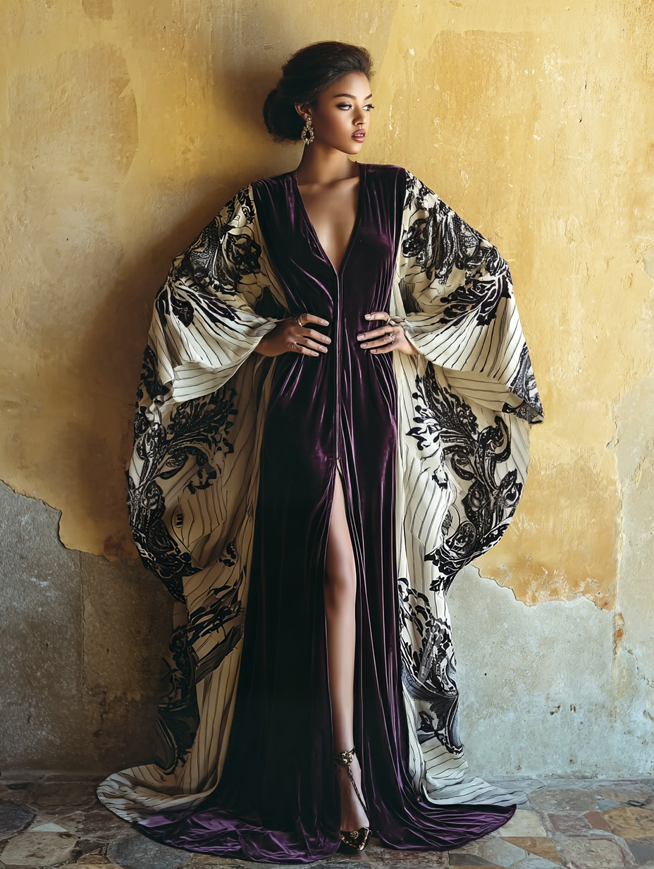 Women's Retro Fit Purple Velvet Robe