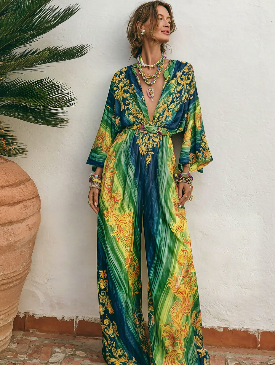 Women Elegant Vintage Baroque Print Pants