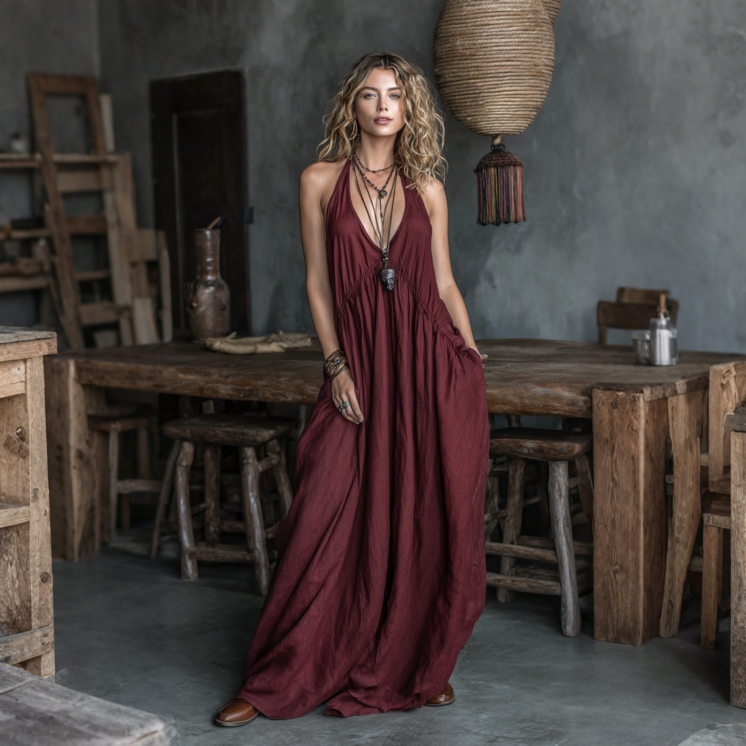 Retro Casual Loose Cotton And Linen Suspender Long Skirt Fashionable Large Silhouette Suspender Dress Home Comfortable L