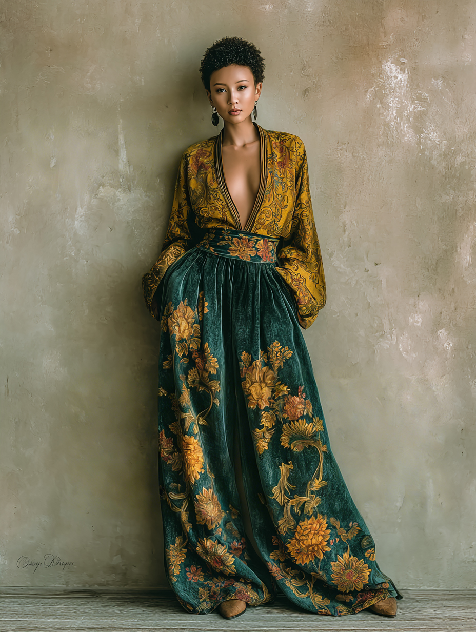 Women's Casual Vintage Baroque Print Jumpsuit