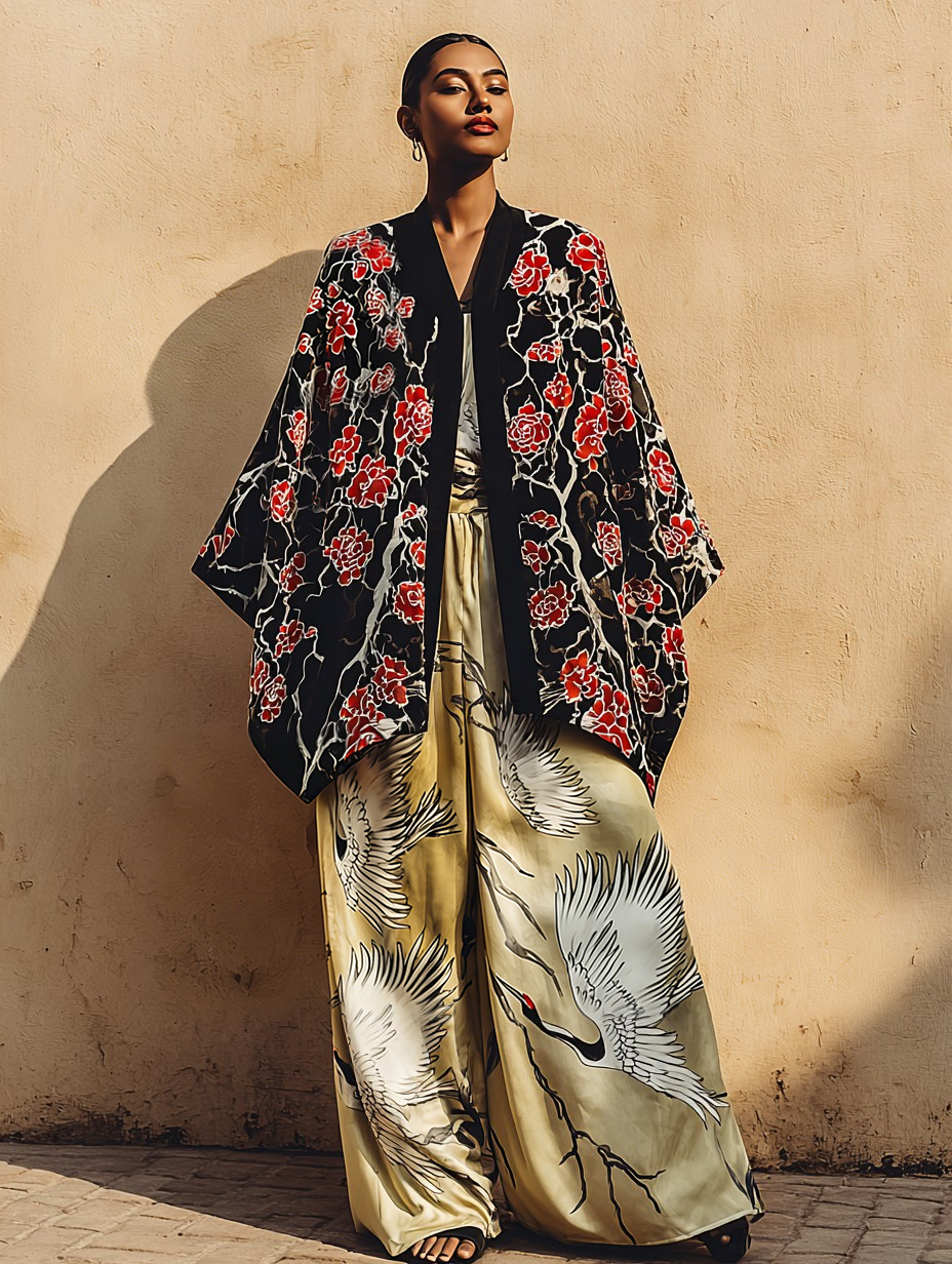 Women's Elegant And Elegant Loose Kimono Top Loose Pants Set