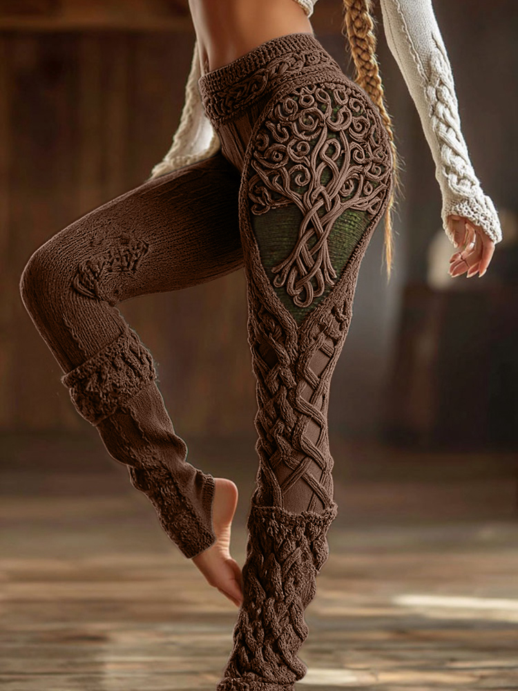 Vintage Viking Tree Of Life Celtic Knot Art Knit Cozy Leggings