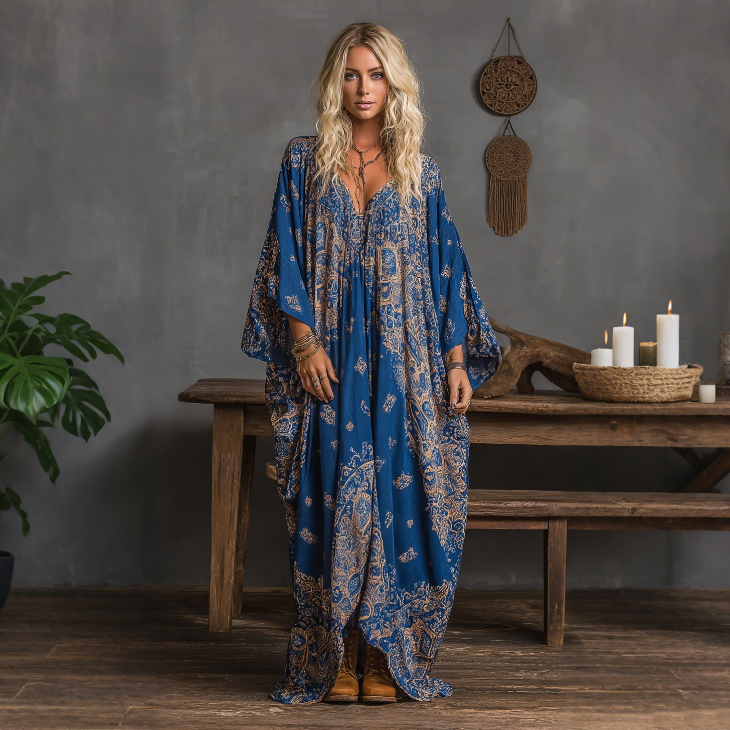 Elegant Paisley Print Long Sleeve Maxi Dress