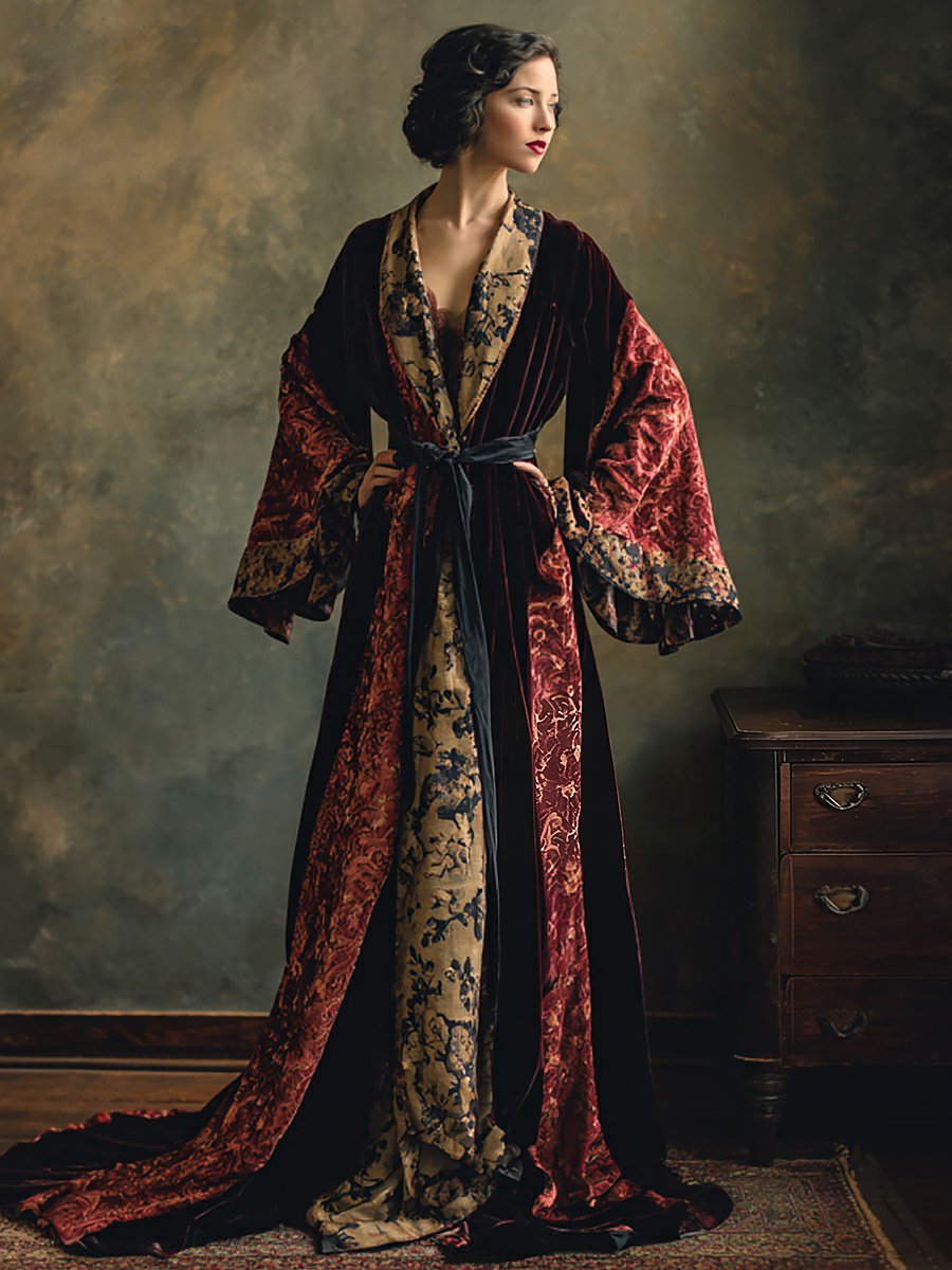 Elegant autumn/winter vintage floral style velvet robe (with belt)