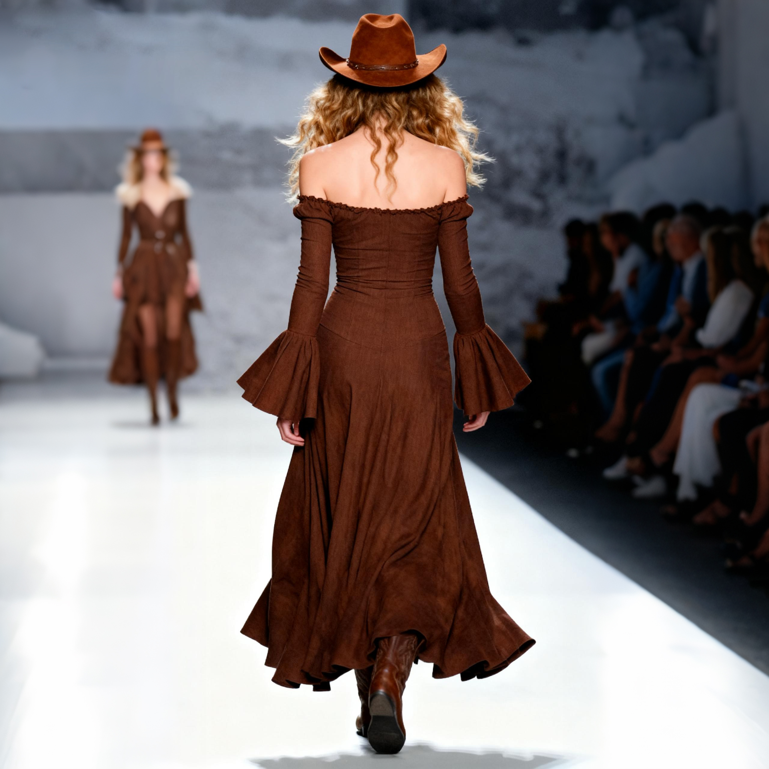 Women's Retro One-Shoulder Trumpet Sleeve Long Dress