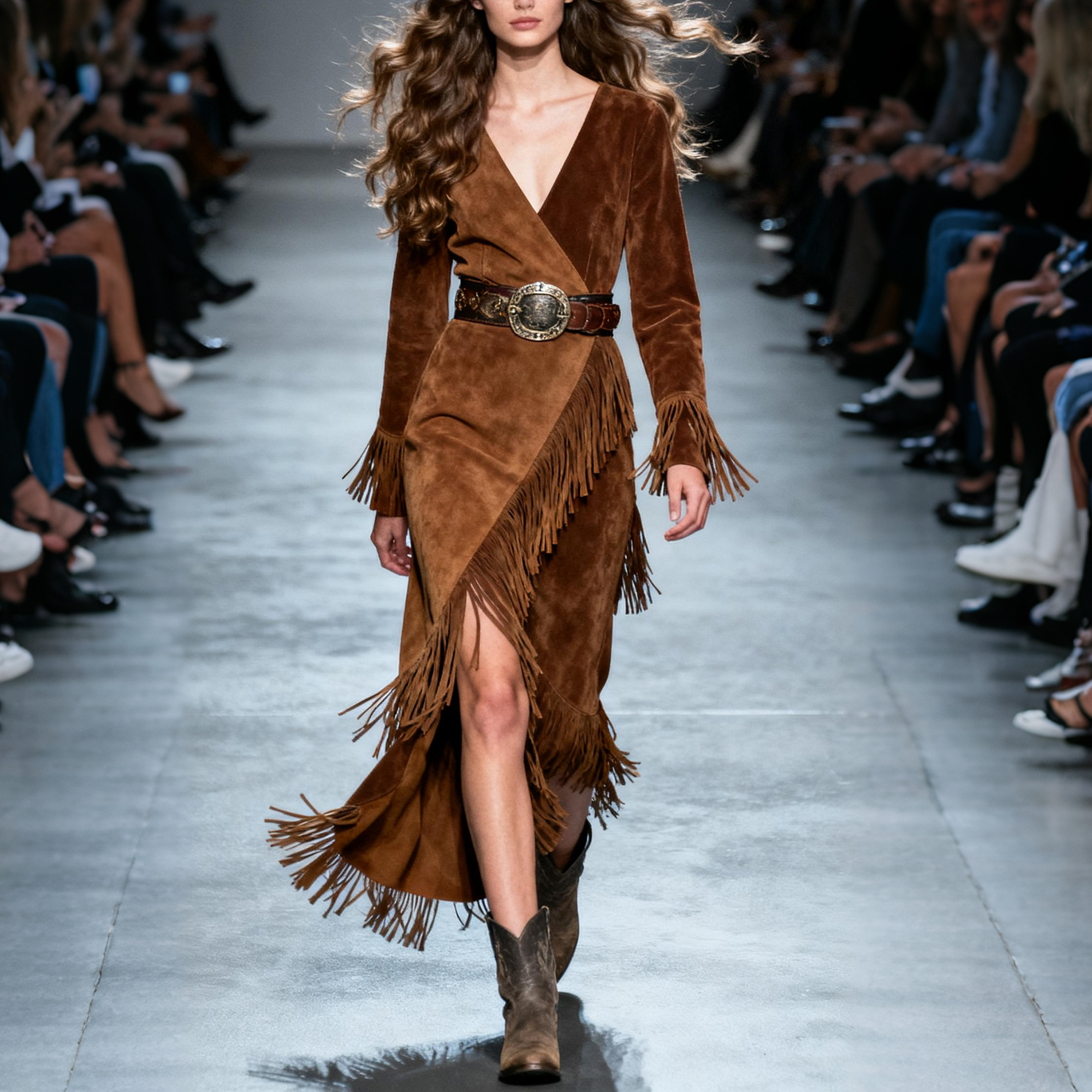 Women's Retro V-neck Contrast Color Stitching Tassel Decorated Dress