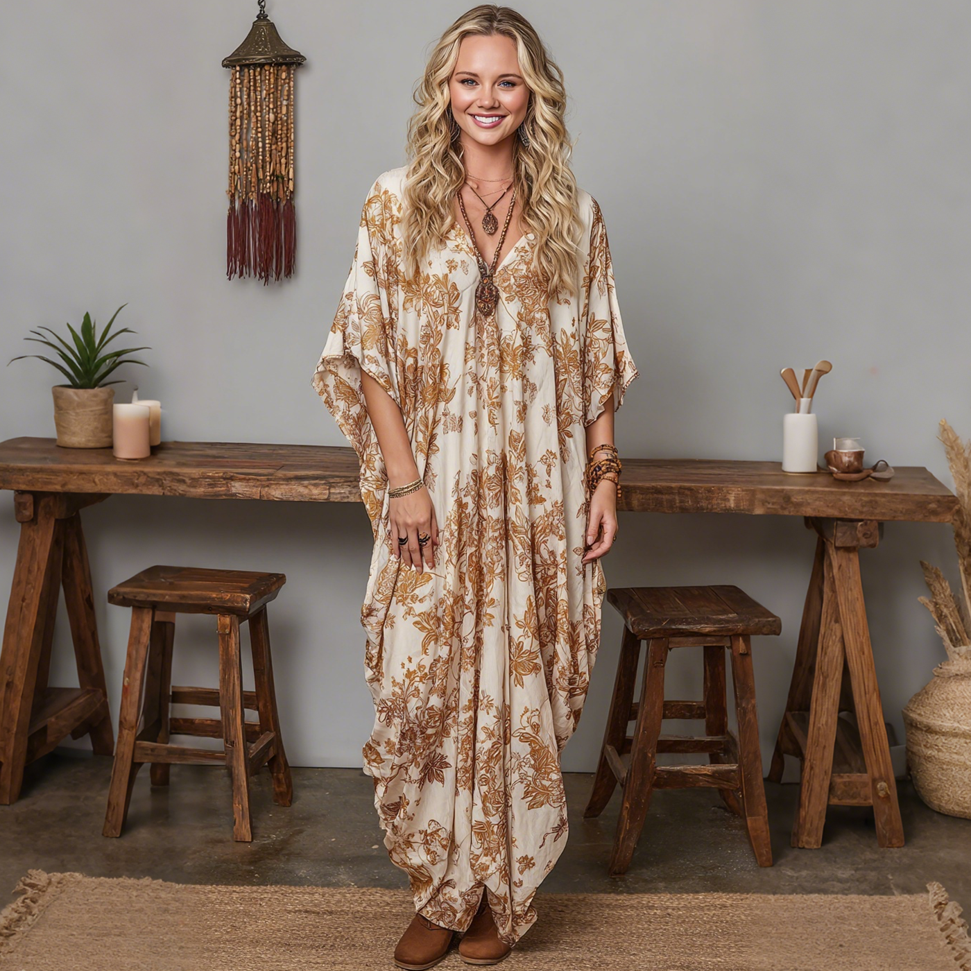 Elegant And Simple Printed Long-sleeved Dress