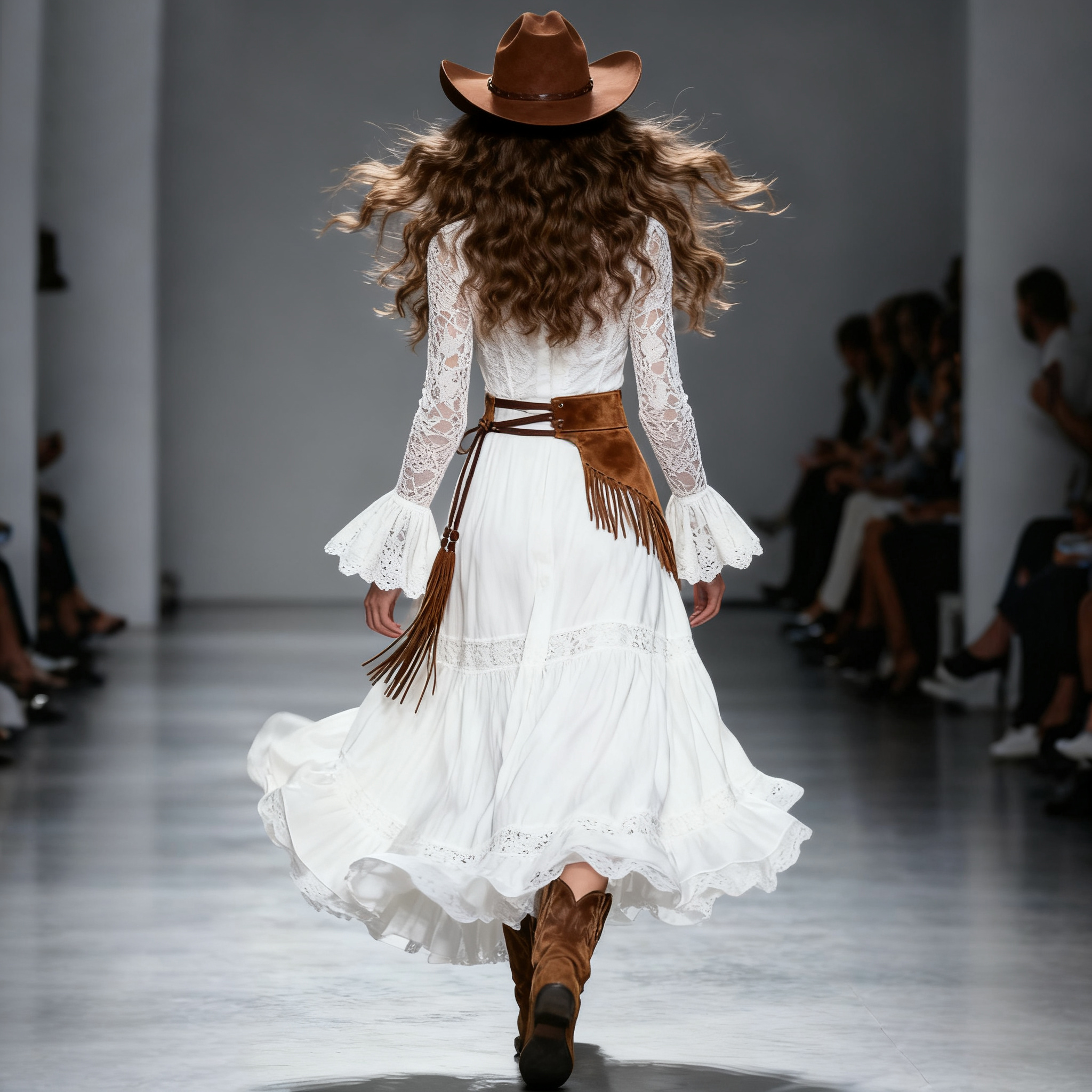 Women's Retro High Neck Trumpet Sleeve Long Lace Dress