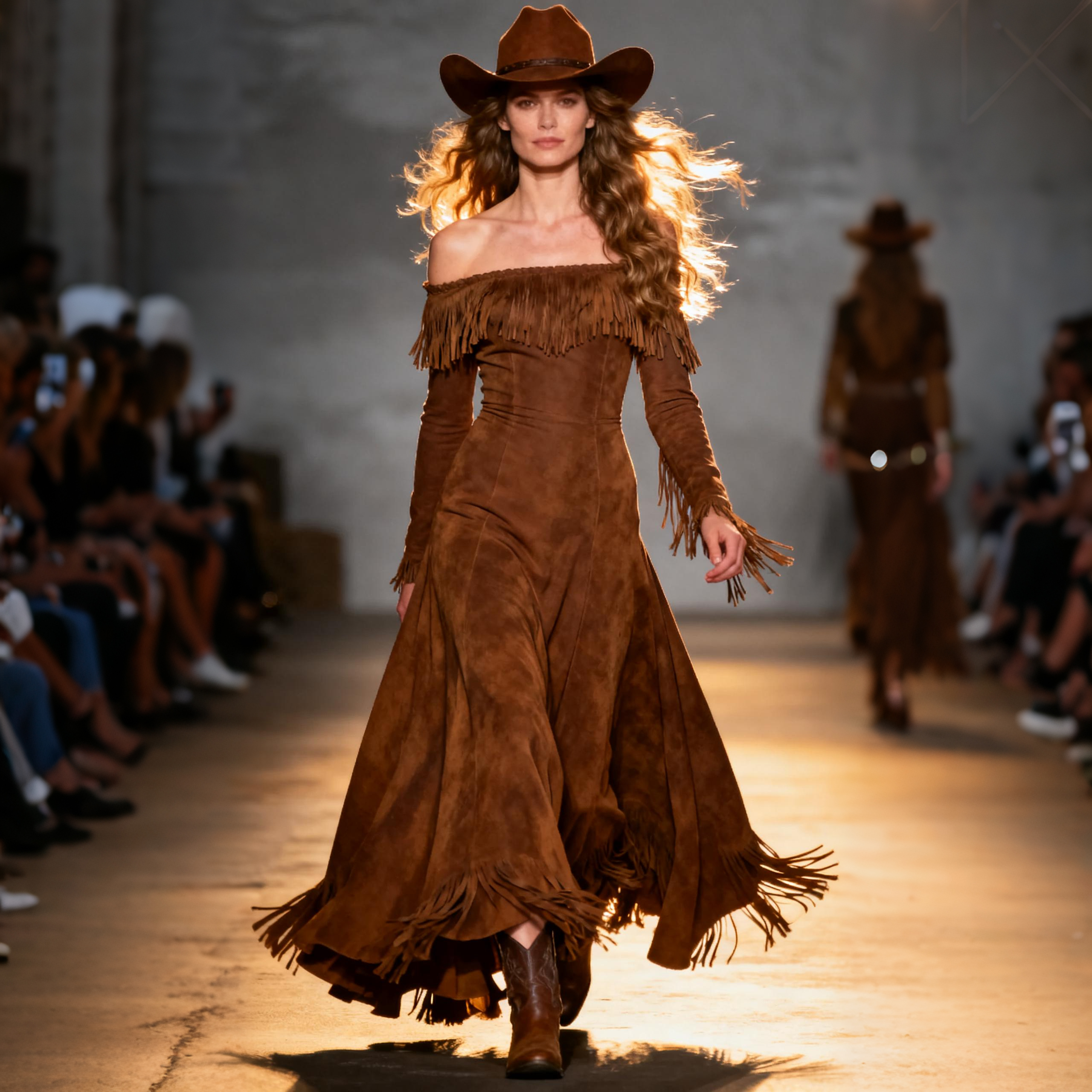 Women's Retro One-Shoulder Tassel Long Sleeve Long Dress