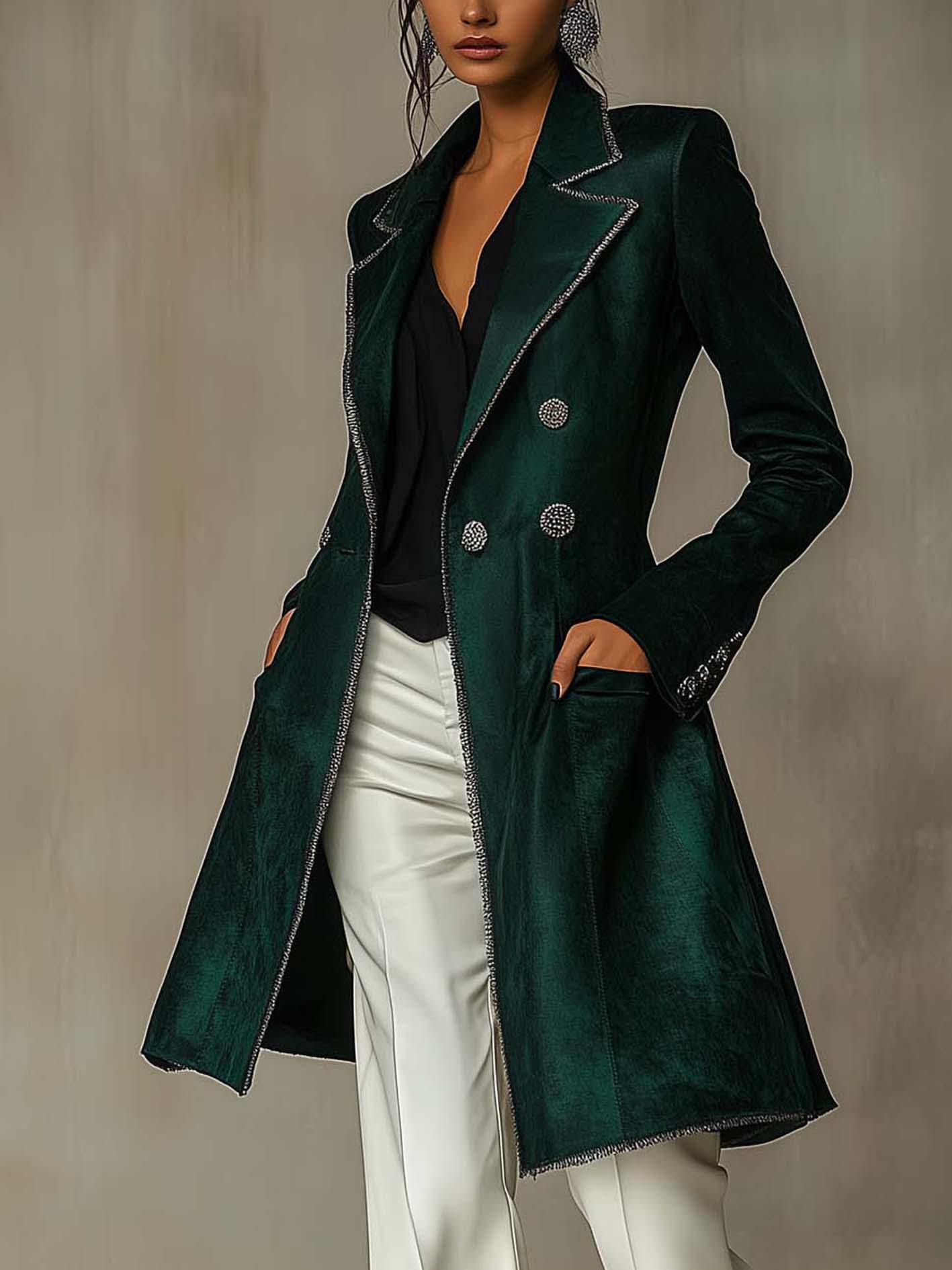 Emerald Vintage Suede Coat With Silver Trim