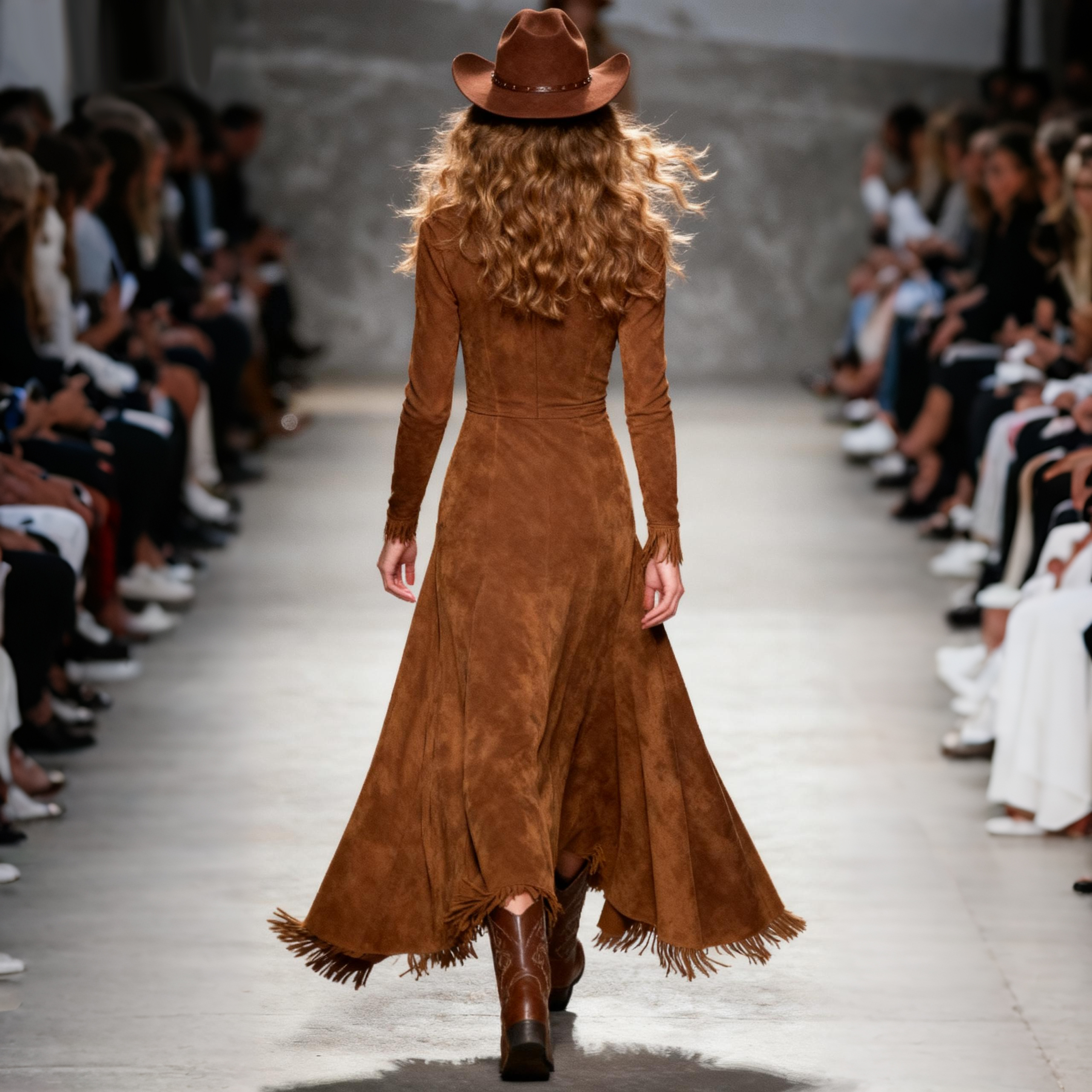 Women's Retro Stand Collar V-Neck Tassel Decoration Trumpet Sleeve Long Sleeve Long Dress