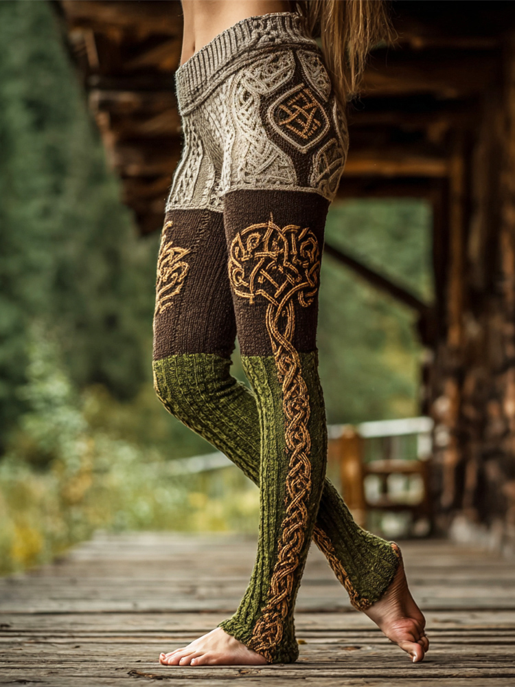 Viking Celtic Knot Art Women's Knit Leggings
