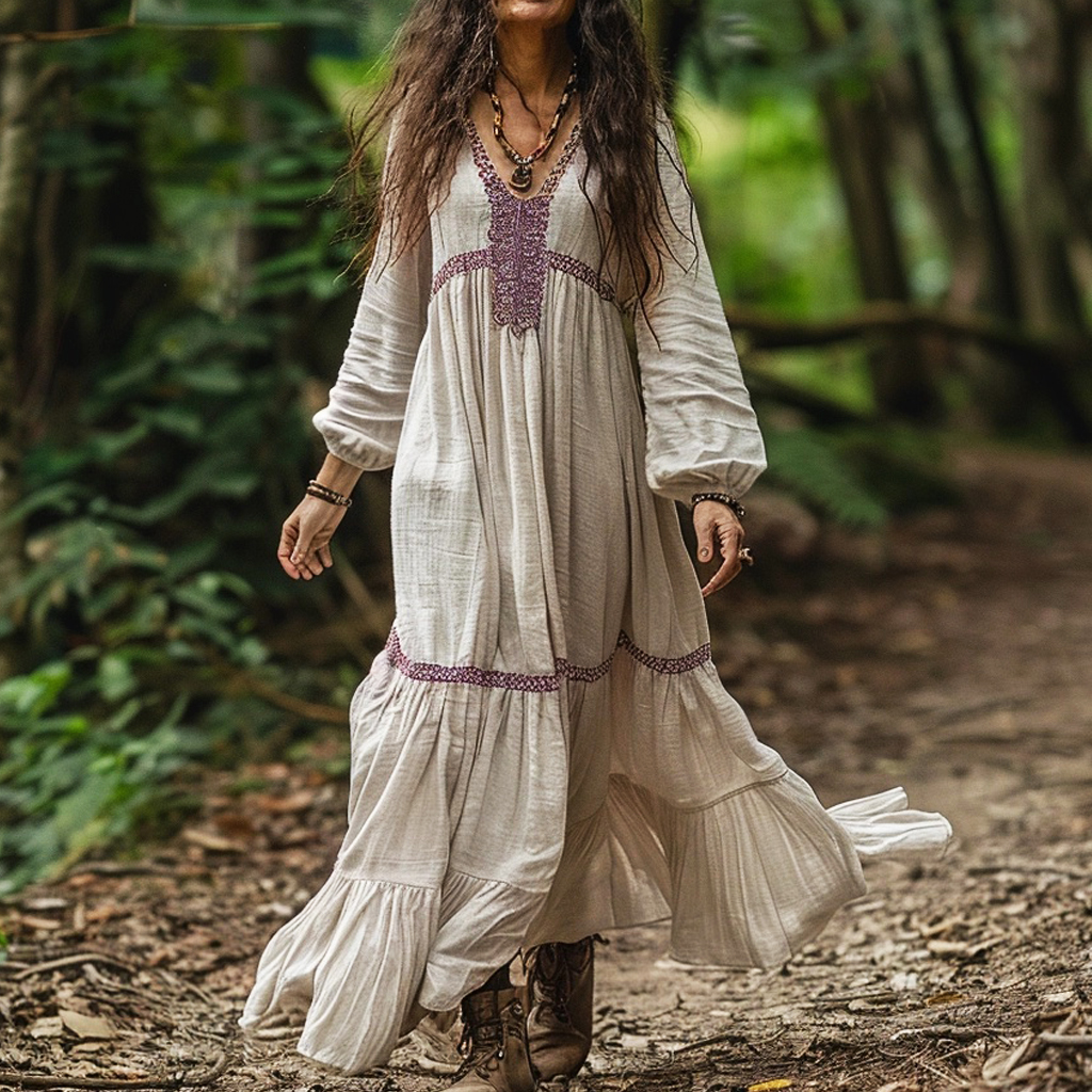 Women's Linen Bohemian Loose Simple Maxi Long Dress