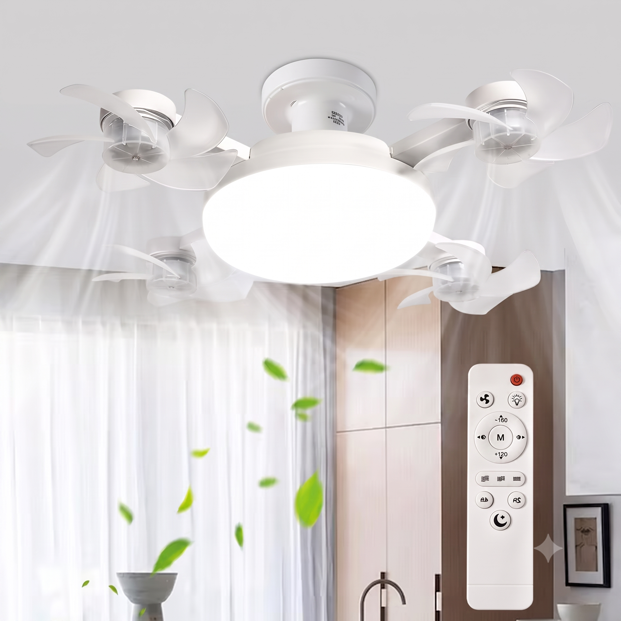 2-in-1 Socket Fan Light – 3-Color Dimmable LED Ceiling Fan with Remote