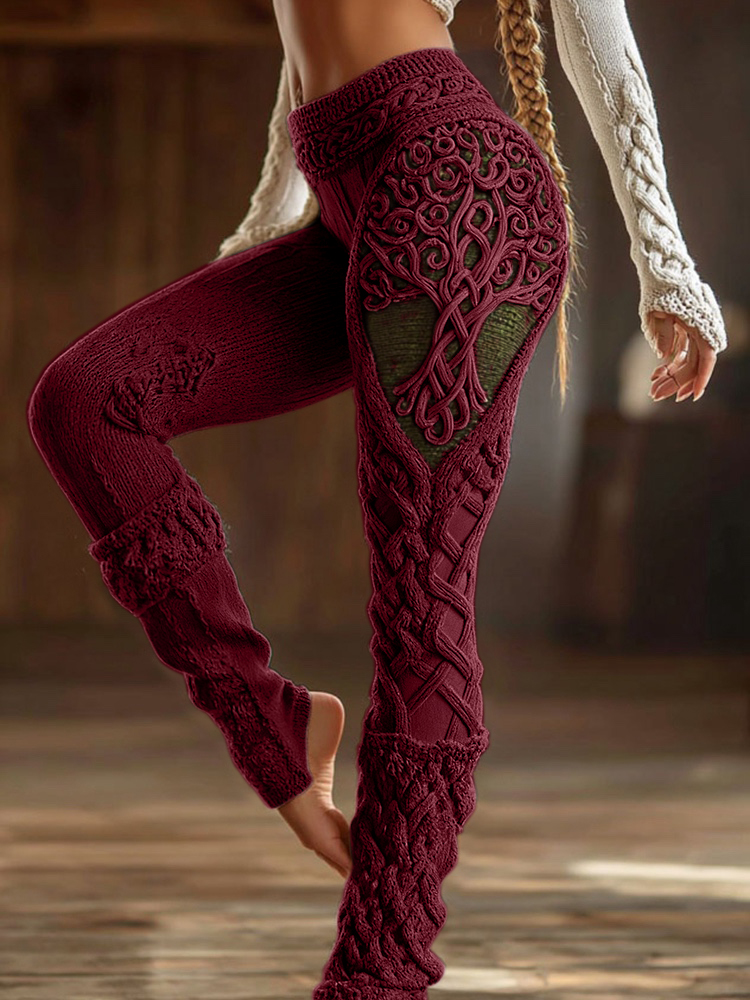 Vintage Viking Tree Of Life Celtic Knot Art Knit Cozy Leggings