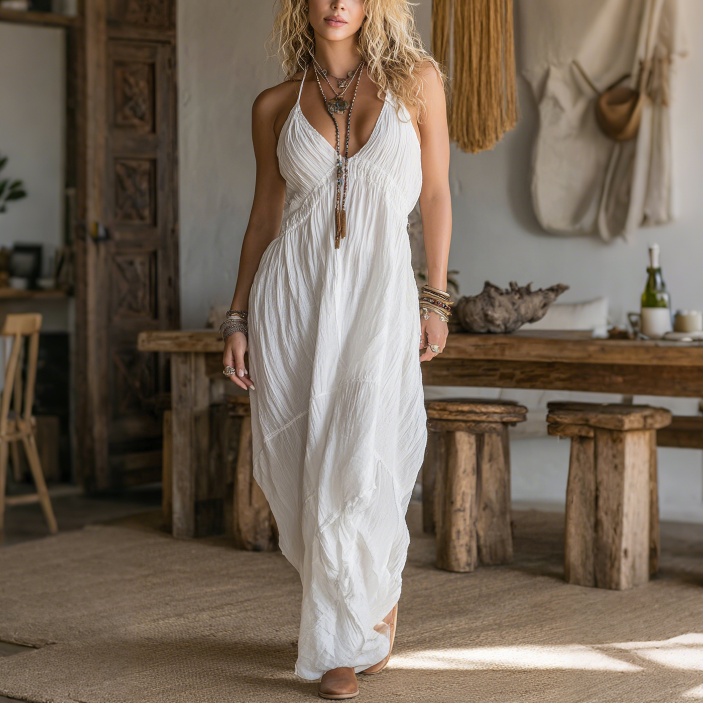 Retro Casual Loose Cotton And Linen Suspender Long Skirt Fashionable Large Silhouette Suspender Dress Home Comfortable L