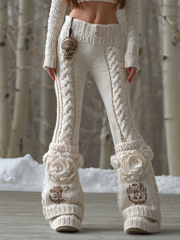 Viking Style Rose Embroidery Warm Pants