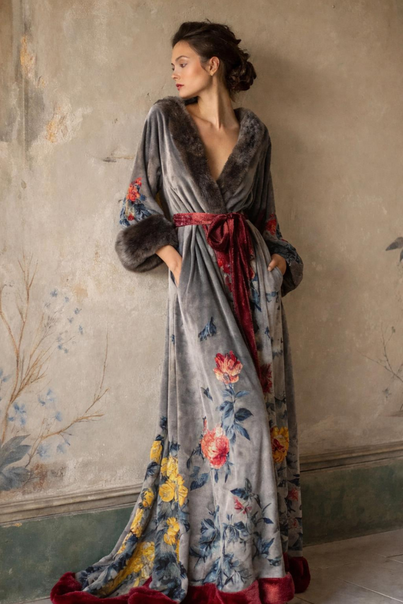 Women's Autumn and Winter Cotton Velvet Blended Robe (With Belt)