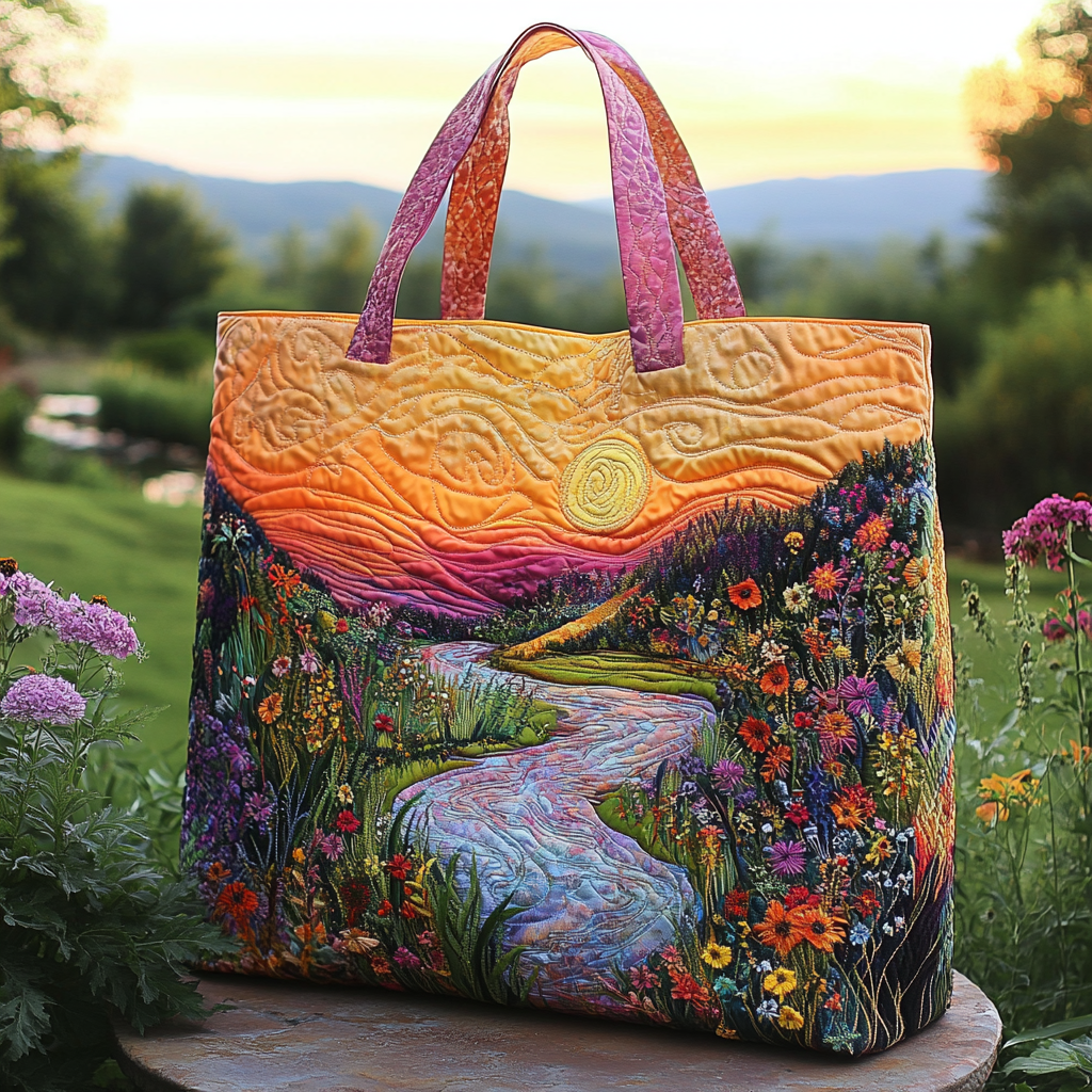 Sunset Bloom Quilted Tote Bag