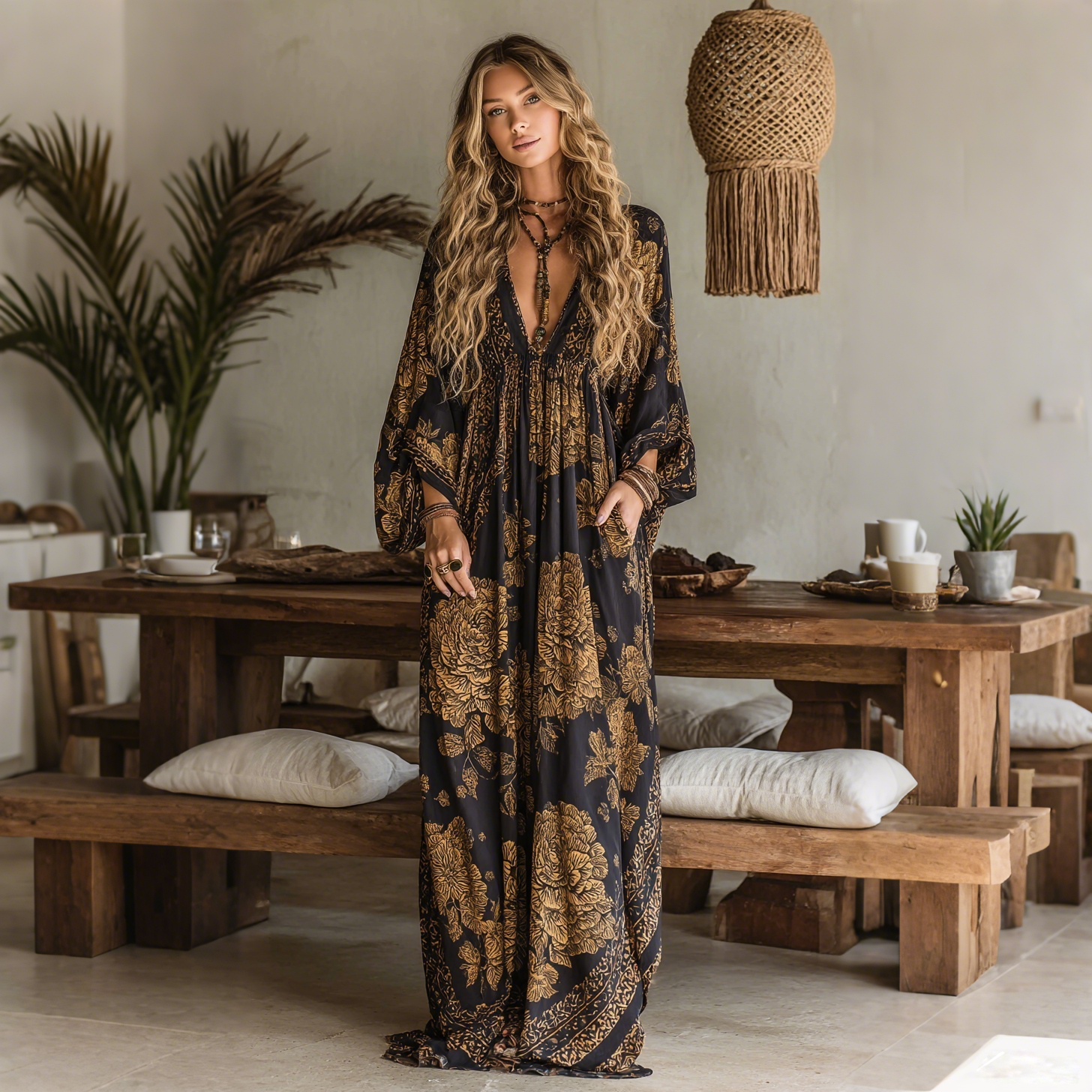 Elegant And Simple Printed Long-sleeved Dress