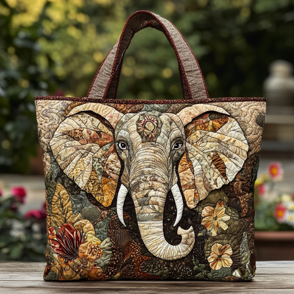 Elephant Charm Quilted Tote Bag