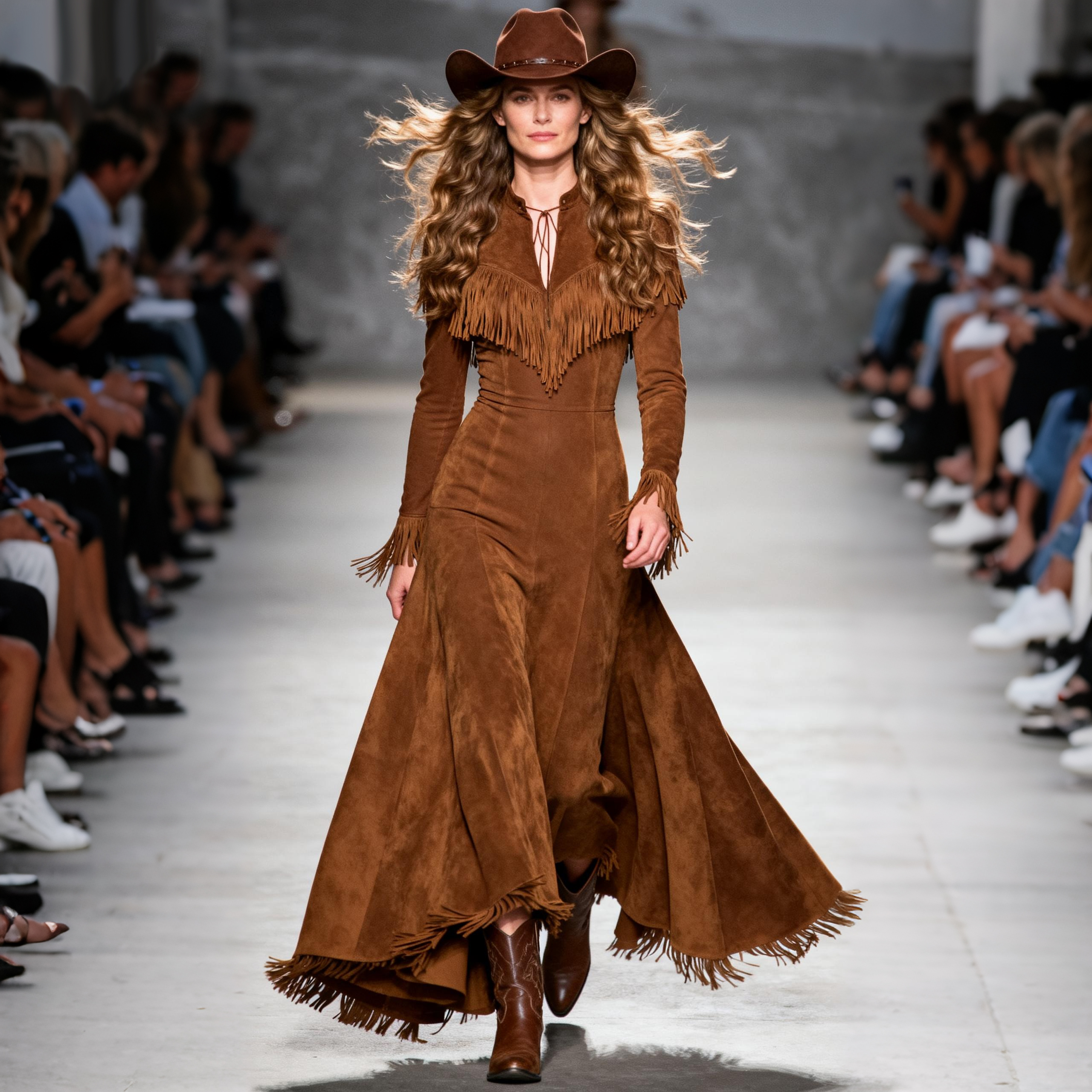 Women's Retro Stand Collar V-Neck Tassel Decoration Trumpet Sleeve Long Sleeve Long Dress