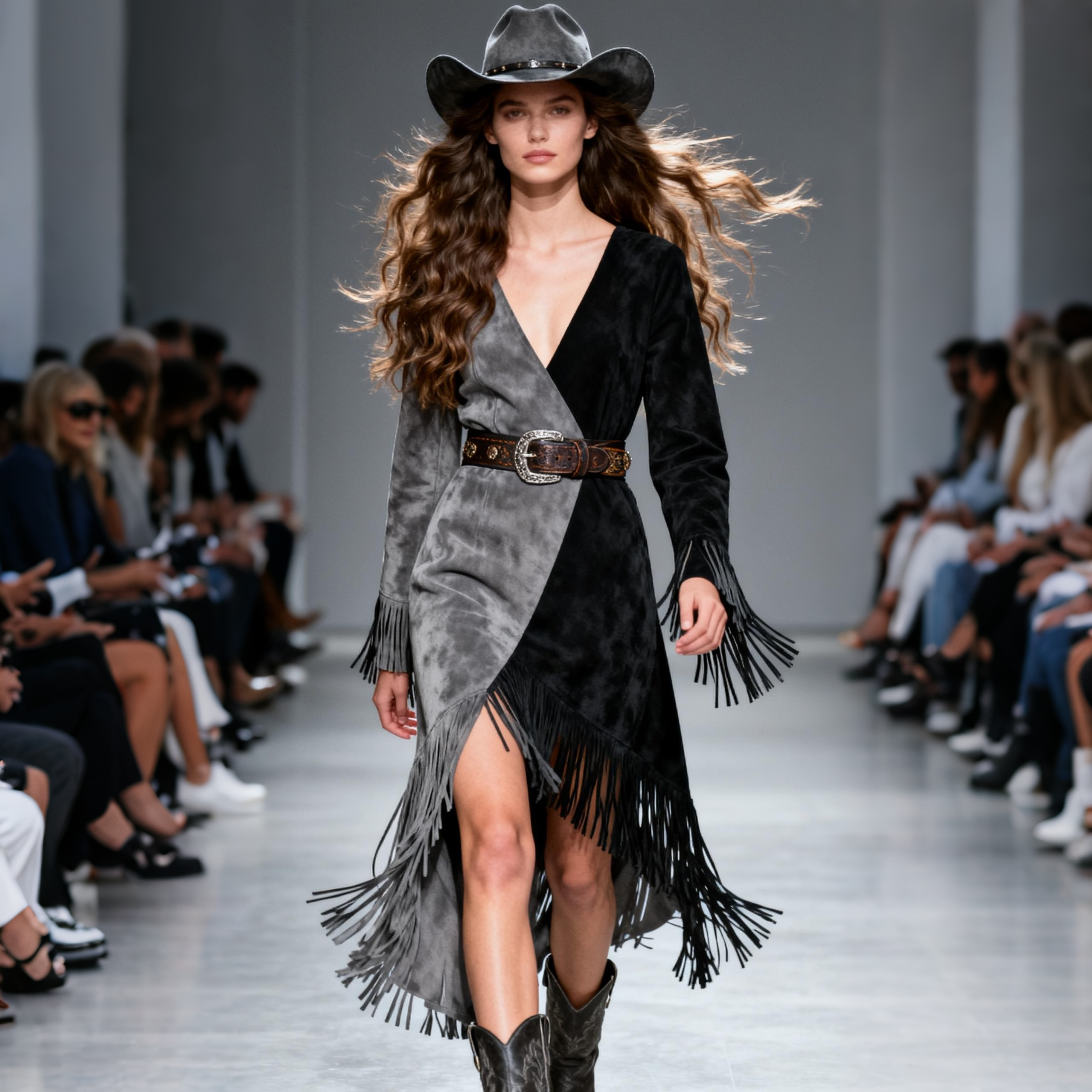 Women's Retro V-neck Contrast Color Stitching Tassel Decorated Dress