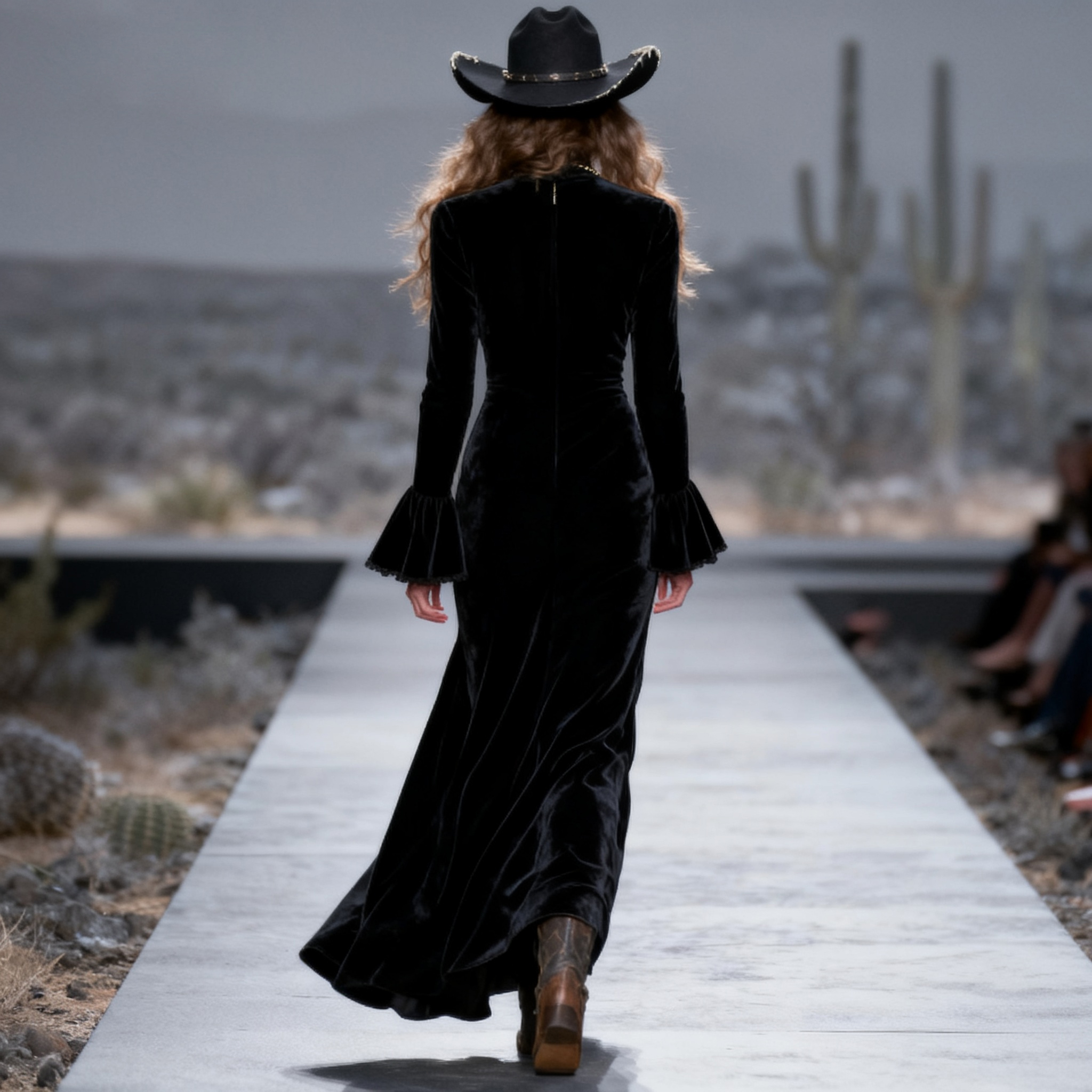 Women's Retro High Neck Lace Splicing Trumpet Sleeve Long Dress