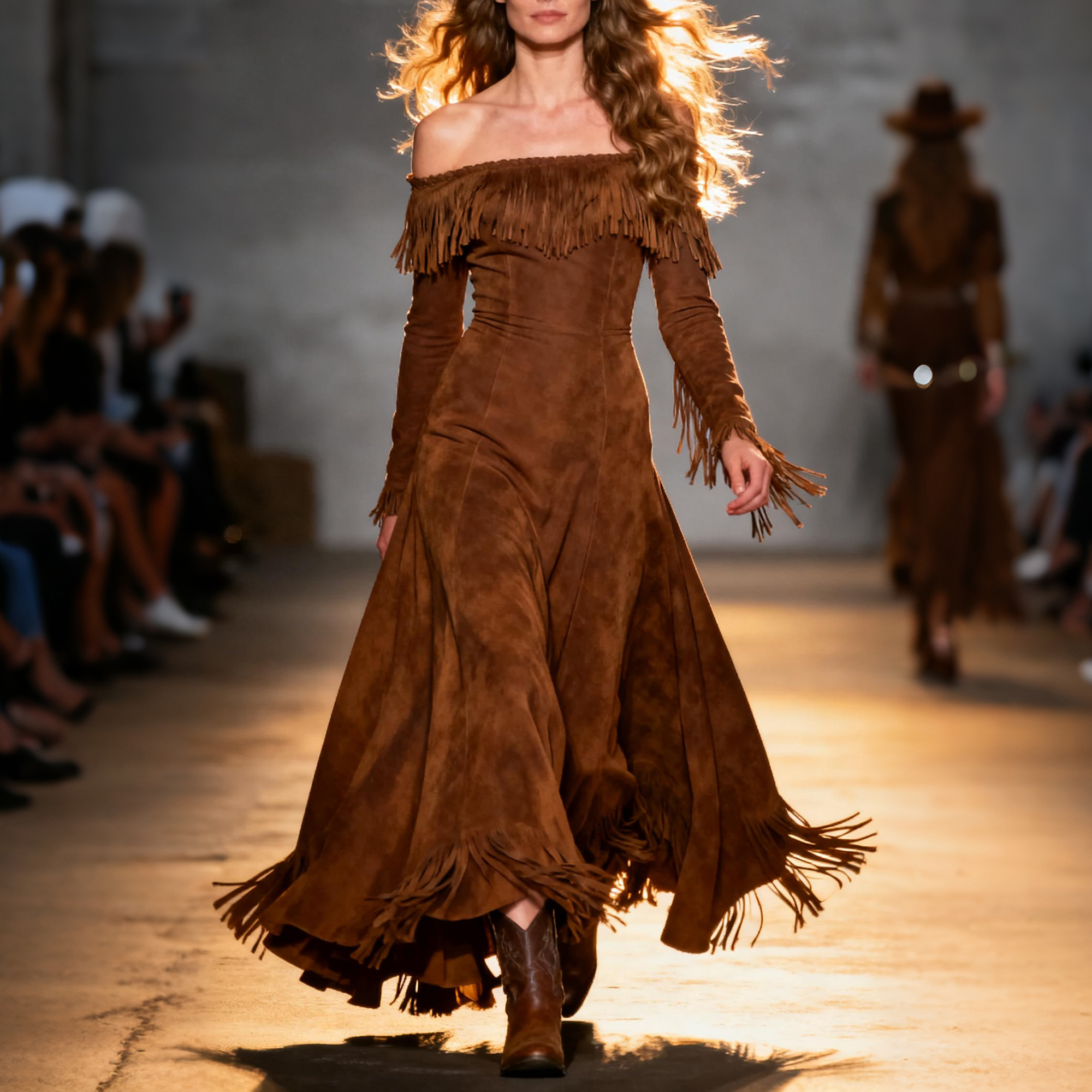 Women's Retro One-Shoulder Tassel Long Sleeve Long Dress