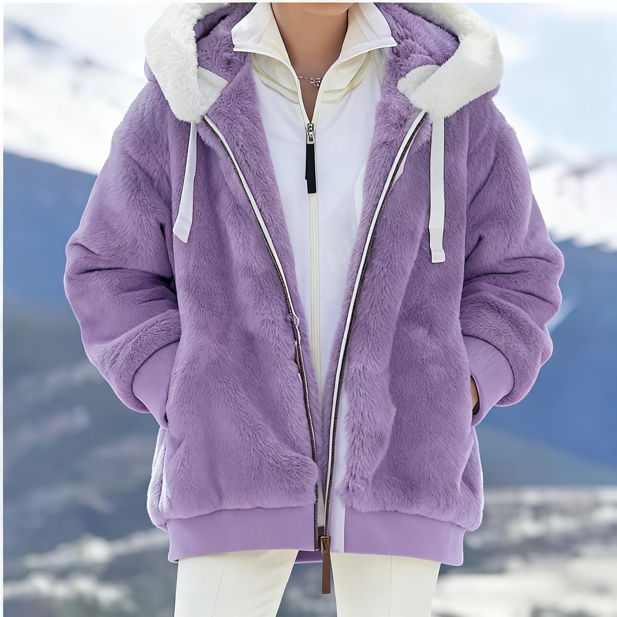Women's Oversized Fleece-Lined Zipper Hooded Jacket—Soft and Warm Winter Wear