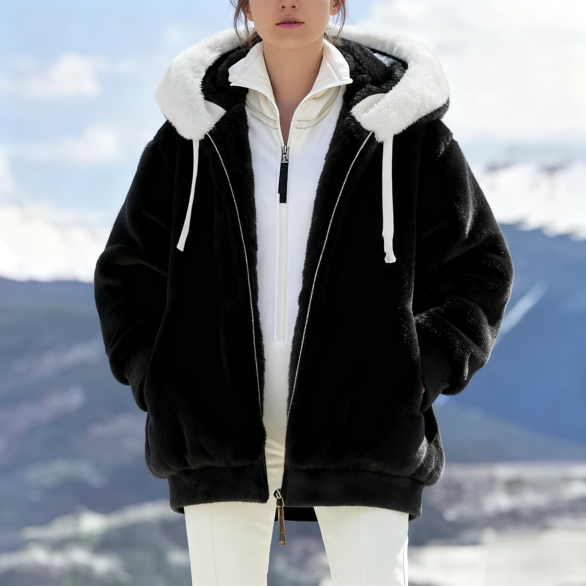 Women's Oversized Fleece-Lined Zipper Hooded Jacket—Soft and Warm Winter Wear