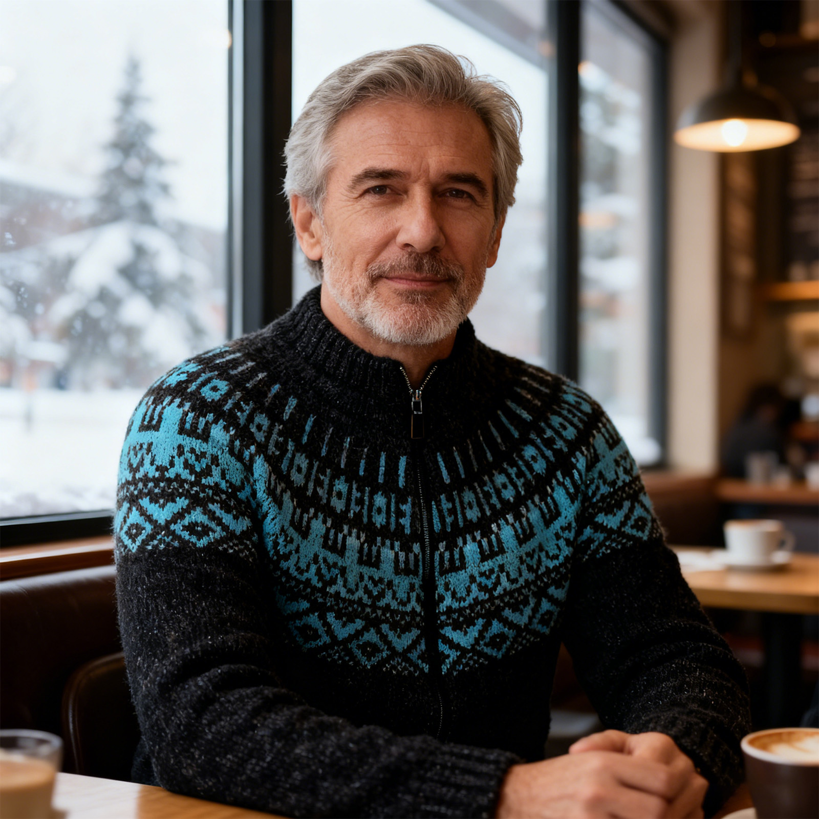 Vintage Warmth Norwool Icelandic Knit Jacquard Half Zip Collar Sweater